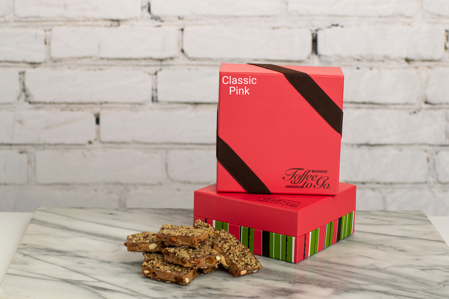 Classic Pink and Brown box with Milk Chocolate Almond Toffee