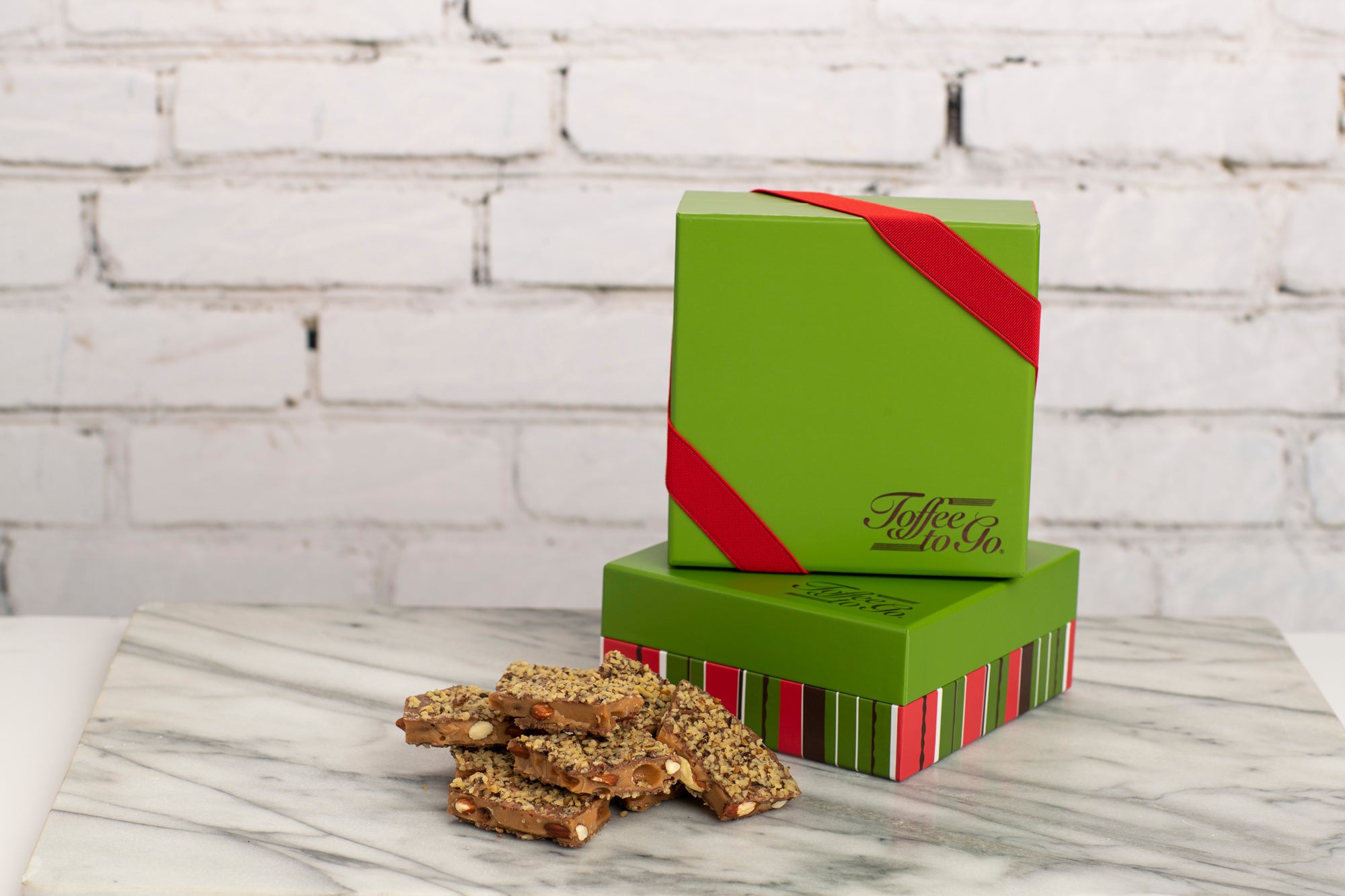 One Pound Holiday Box with Milk Chocolate Almond Toffee Stack